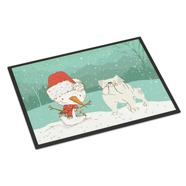 Carolines Treasures 18 x 27 in. White English Bulldog Snowman Christmas Indoor or Outdoor Mat CK2054MAT - main